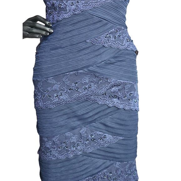 Navy Lace Tiered V-Neck Cap Sleeve Cocktail Dress - NWT - Marina - Picture 8 of 11